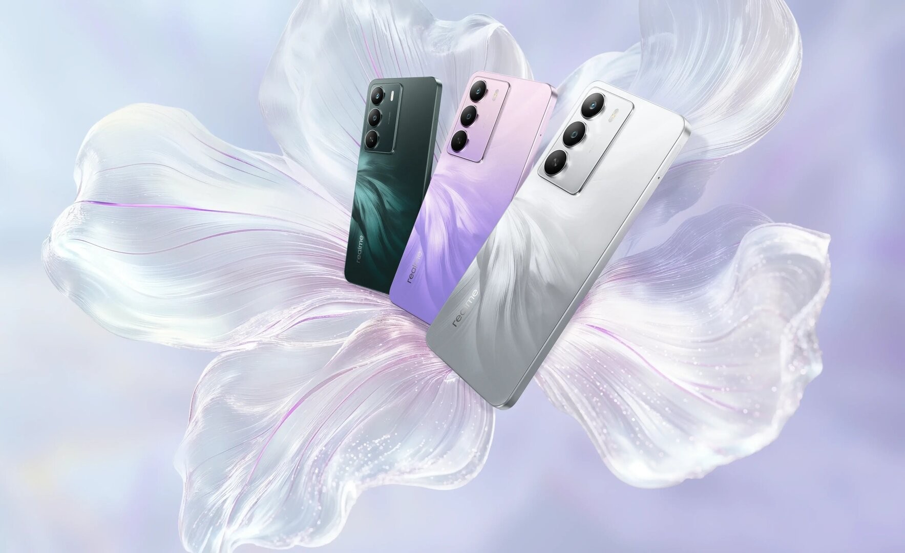 realme P3 Lite har ett stort batteri med snabbladdning, en skärm med hög uppdateringsfrekvens och ett relativt tunt chassi med blommönstrad design.
